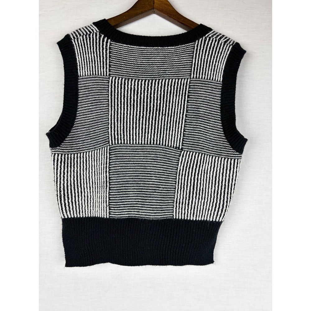 SHEIN Black White Geometric Patchwork Knit Sweater Vest V-Neck Striped Small - Picture 11 of 14